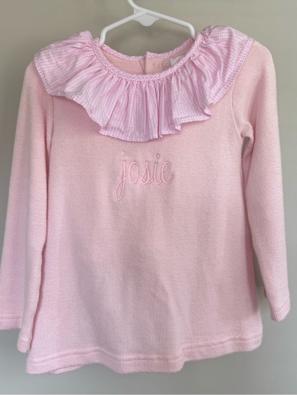 100% Cotton knit set w gingham Ruffle Collar Top embroidered josie